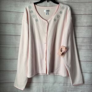 Body Touch Lingerie Pink Long Sleeve Pajama Top Embroidered Snowflakes Size 3X
